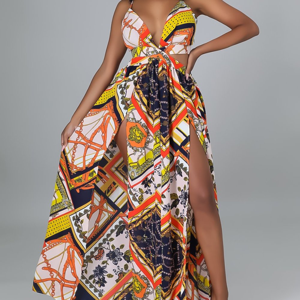 Orange Multi-Colored Summer Dress
